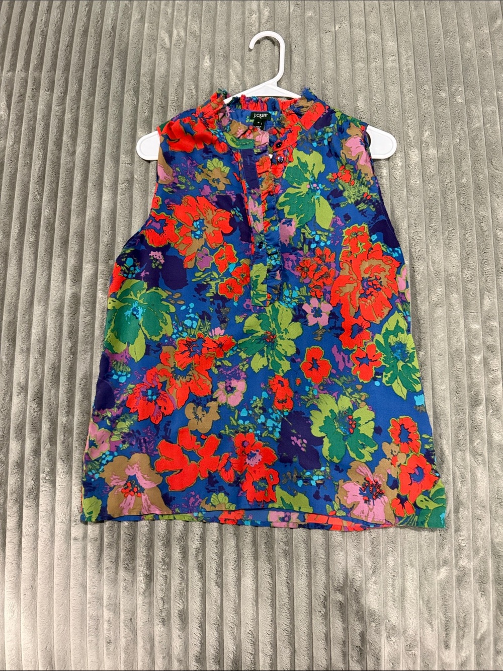 J. Crew Sleeveless Floral Ruffle Neck Camisole - Blue Multicolor